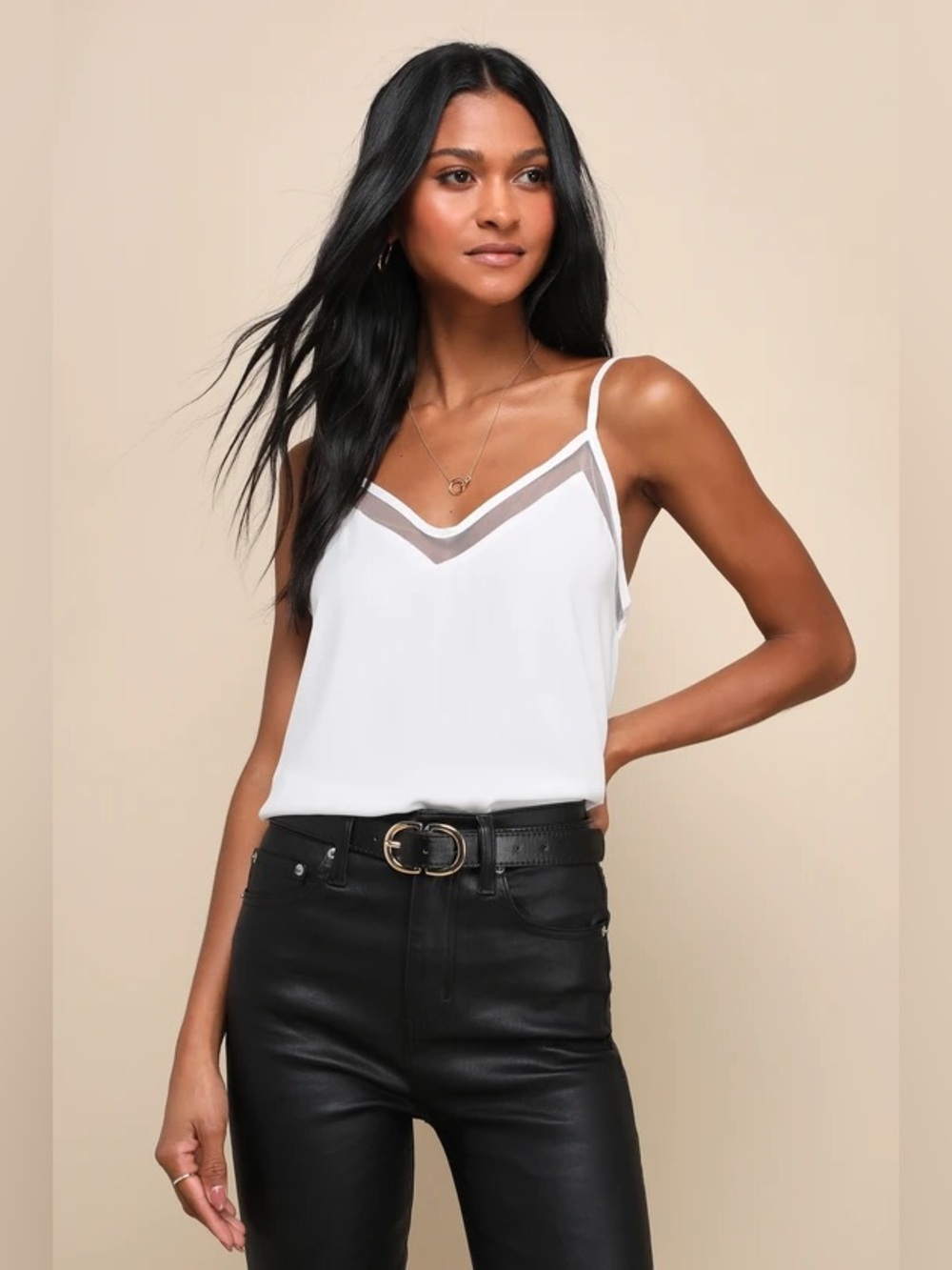 Aritzia Babaton Mesh V-Neck Camisole – White, Size XS